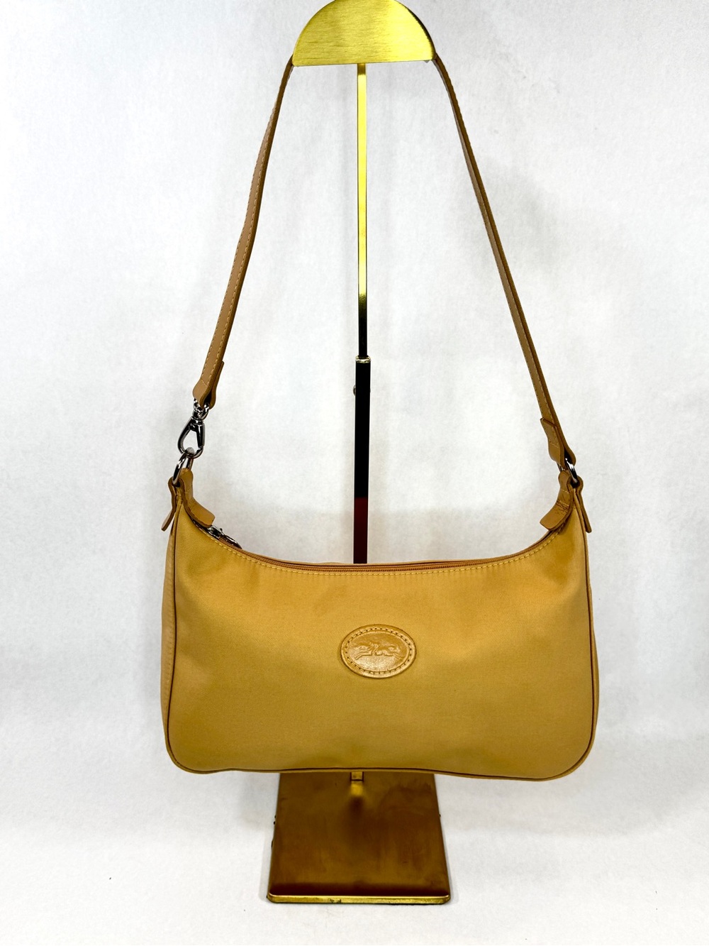 Longchamp Le Pliage Beige Nylon Small Zip Shoulder Bag Leather Trim France